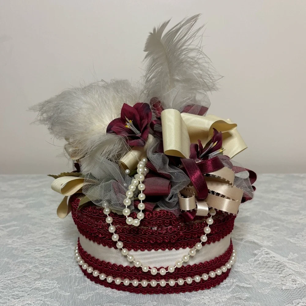 Victorian Lovers Box Handcrafted Woven Wicker Trinket Box Silk Satin Lace Pearls